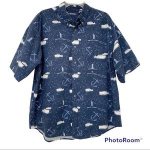 Puritan Preppy Yacht Lighthouse Navigation Themed Button Down Oxford Shi…